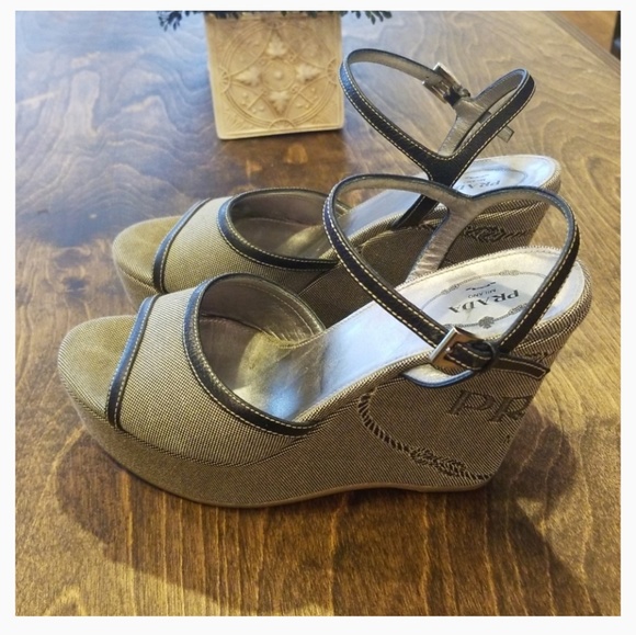 Prada Heritage Logo platform wedge sandals - Picture 8 of 8